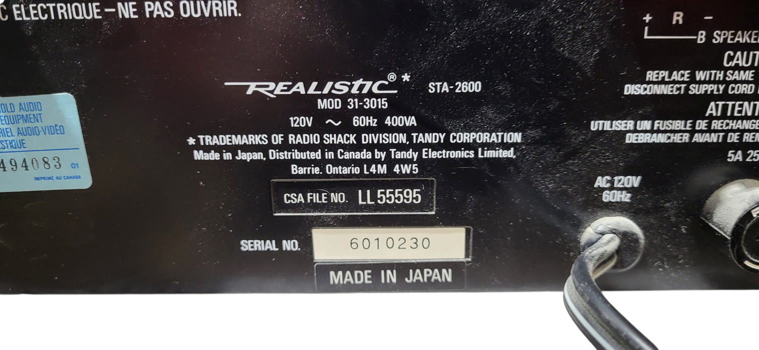 Vintage Realistic STA-2600 Receiver AM/FM - Made in Japan