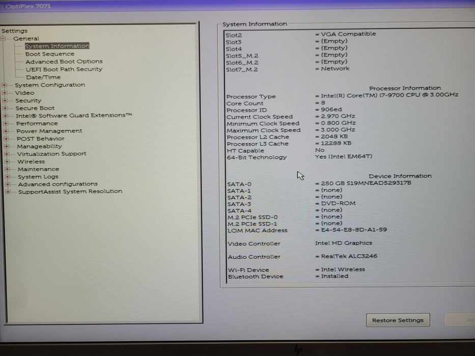Dell Optiplex 7071, Core I7-9700 3.00GHz, 16GB, 250GB SSD, GeForce GTX 1660 6GB