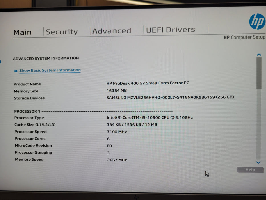 HP ProDesk 400 G7 SFF PC, Core I5-10500 3.10GHz, 16GB, 256GB NVME, See detail