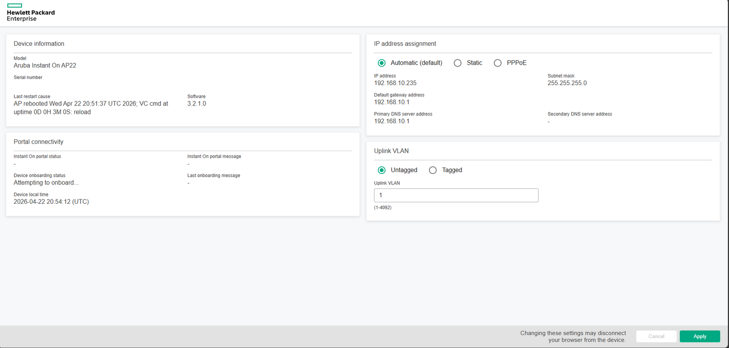 HPE Networking Instant On AP22, wireless access point