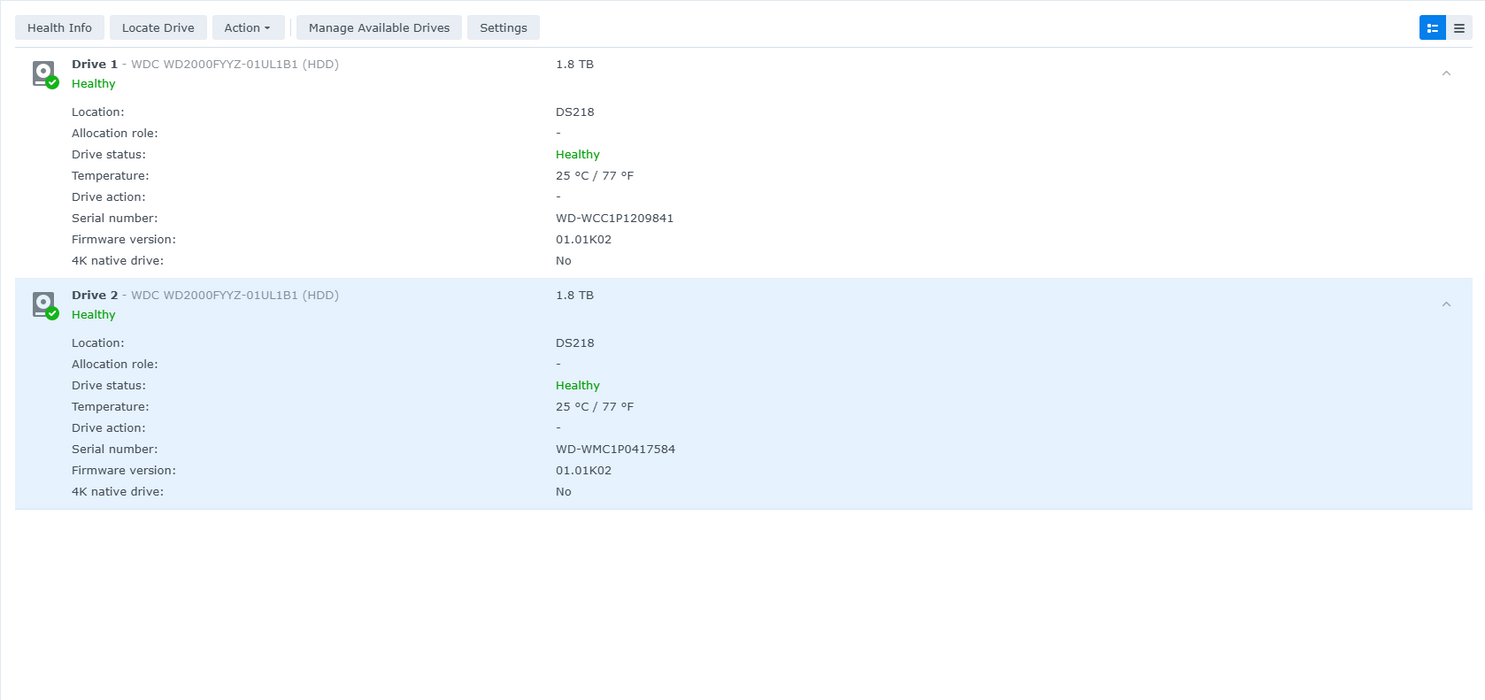 Synology DiskStation DS218+ 2-Bay NAS w/ 2x 2TB HDDs