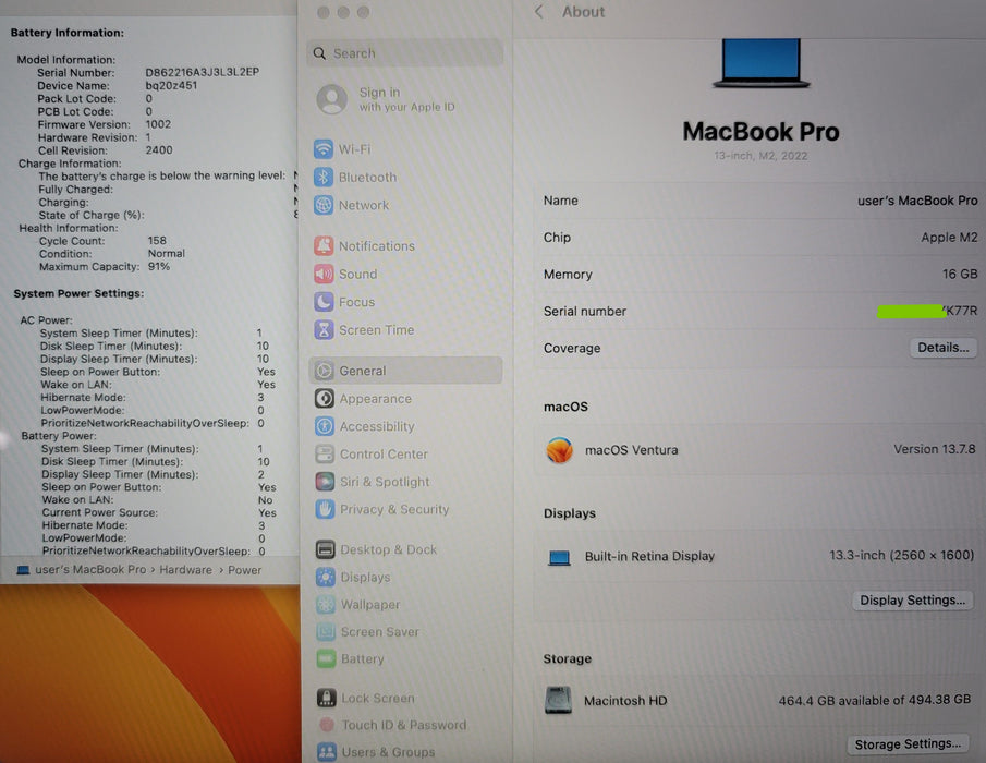 Apple MacBook Pro 13" 2022 A2338 M2 16GB RAM 500GB SSD NO ADAPTER