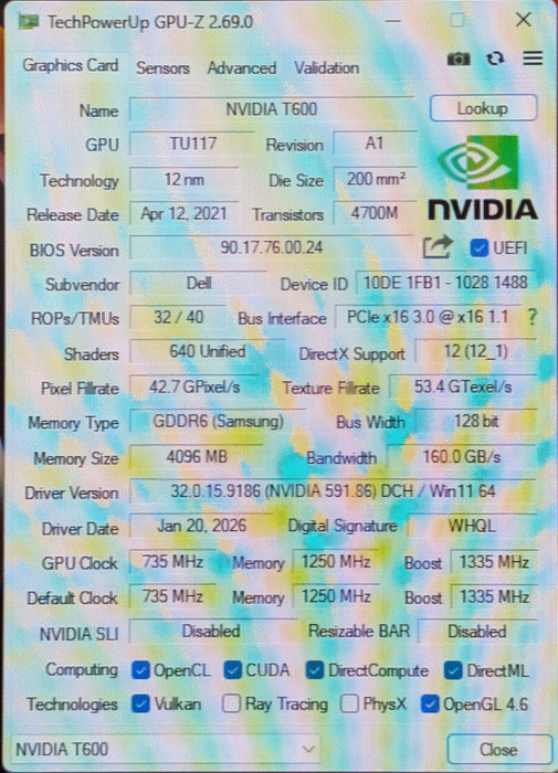 Dell Nvidia Quadro T600 4GB GDDR6 4x Mini DisplayPort High Profile