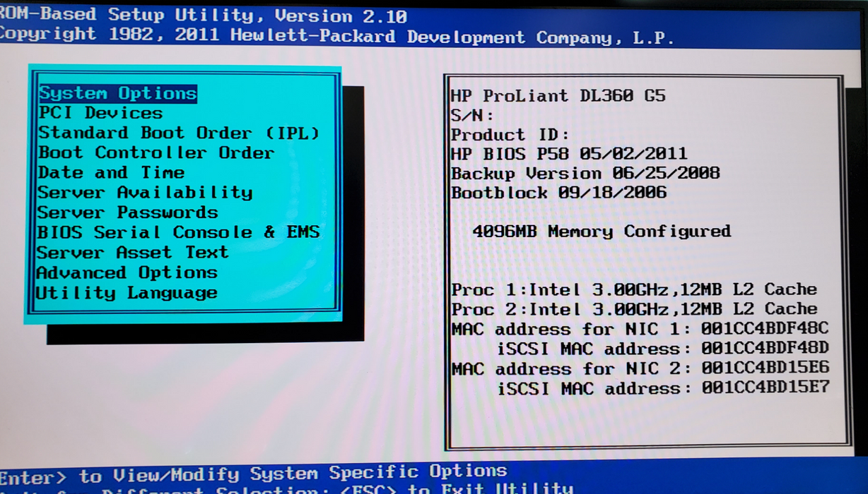 HP ProLiant DL360 G5 - 2x Intel Xeon X5450, 4GB RAM, E200i, - No HDD