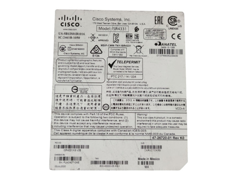 Cisco 4300 Series ISR4331/K9 Integrated Service Router, Not Affected