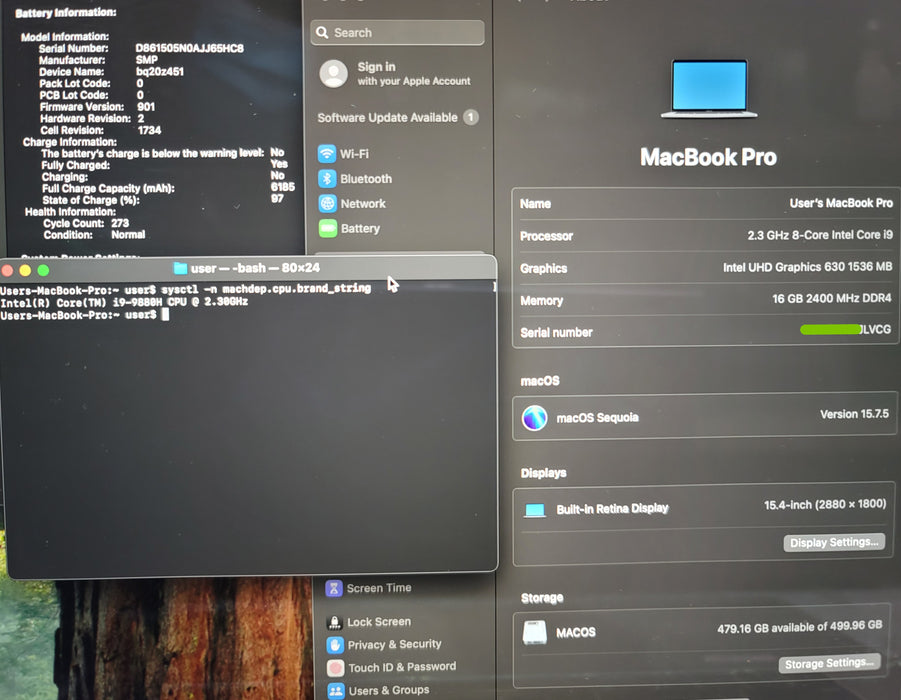 Apple MacBook Pro 15.4" 2019 A1990 i9-9880H 16GB DDR4 512GB SSD NO ADAPTER