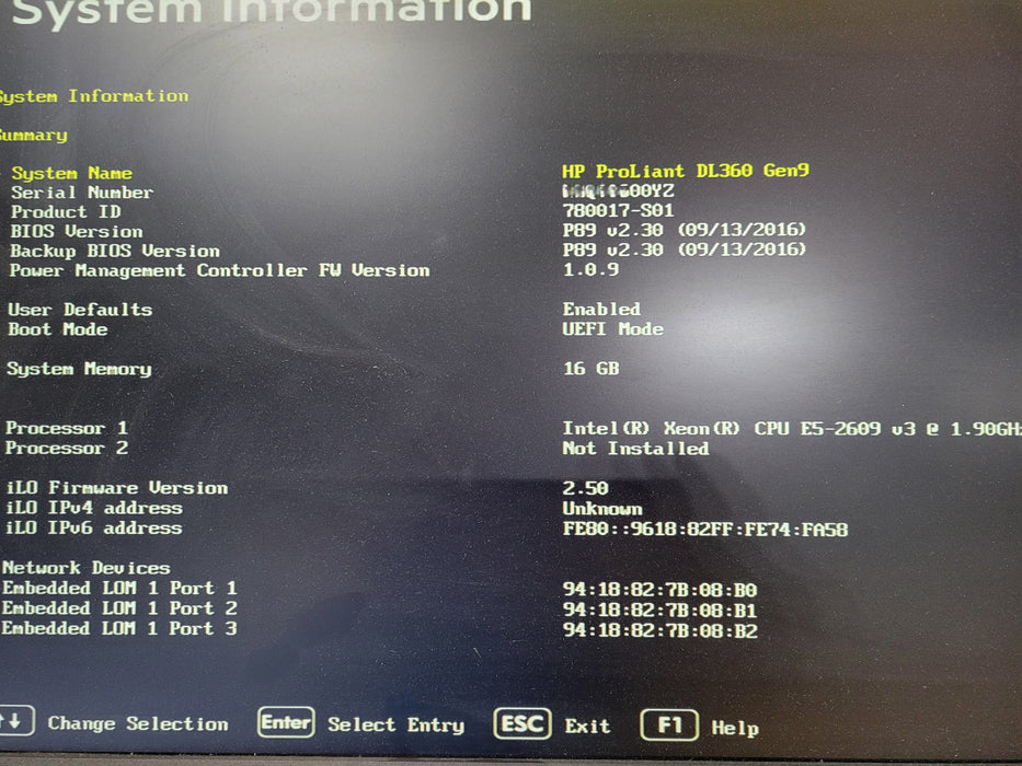 HP ProLiant DL360 Gen9 - Xeon E5-26209v3 16GB DDR4 P240ar 2x 500W PSU