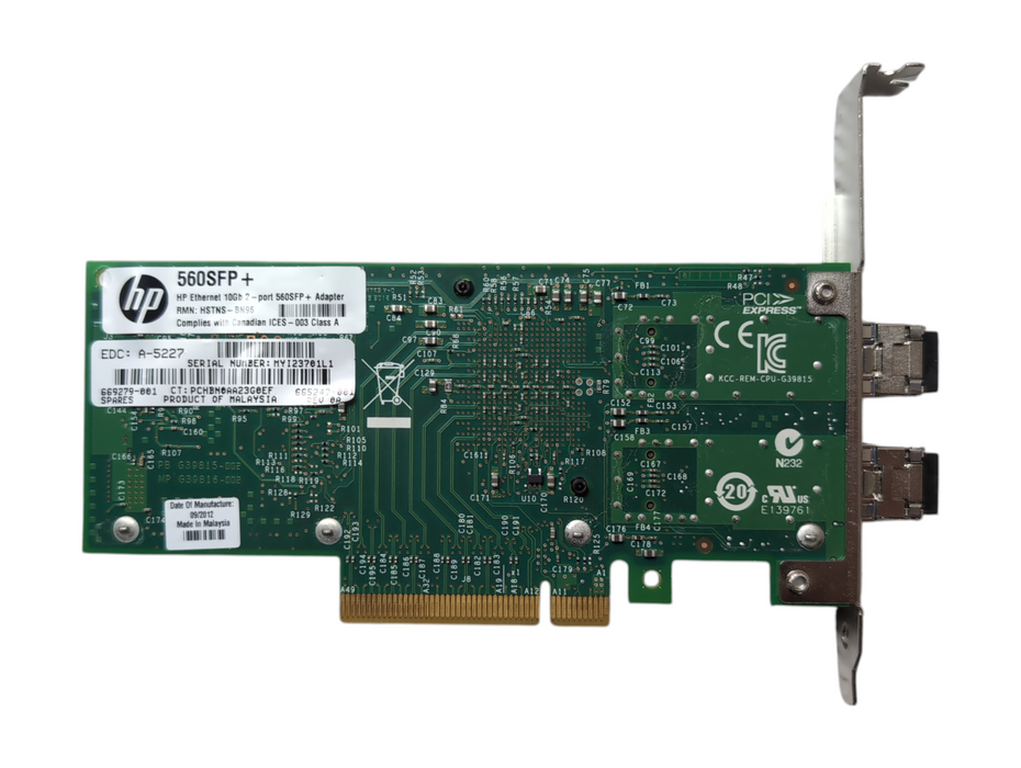 HP 560SFP+ 10GB 2-port Ethernet ADAPTER 669279-001w/ 2x 10Gb SFP+