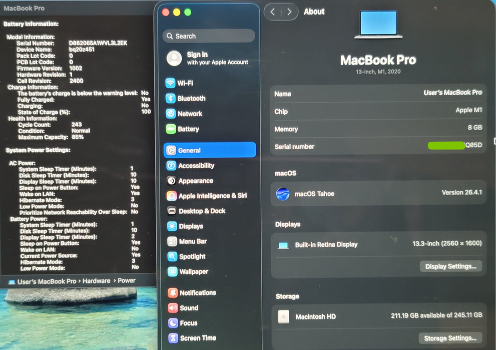 Apple MacBook Pro 13" 2020 A2338 M1 8GB 256GB SSD NO ADAPTER