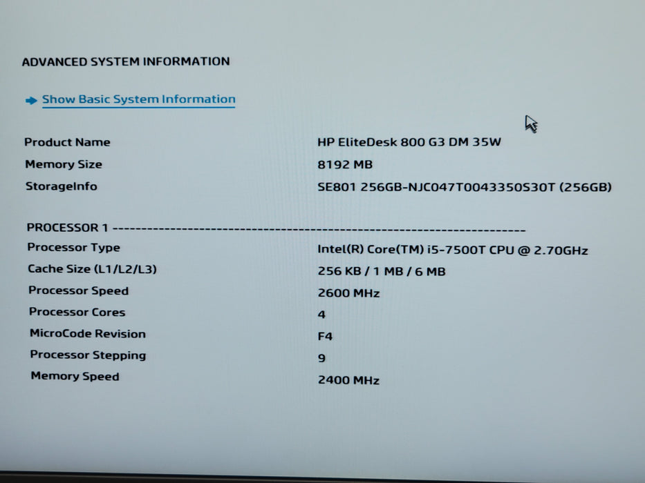HP EliteDesk 800G3 Mini PC, Core I5-7500T 2.70GHz, 8GB DDR4, 256GB SSD