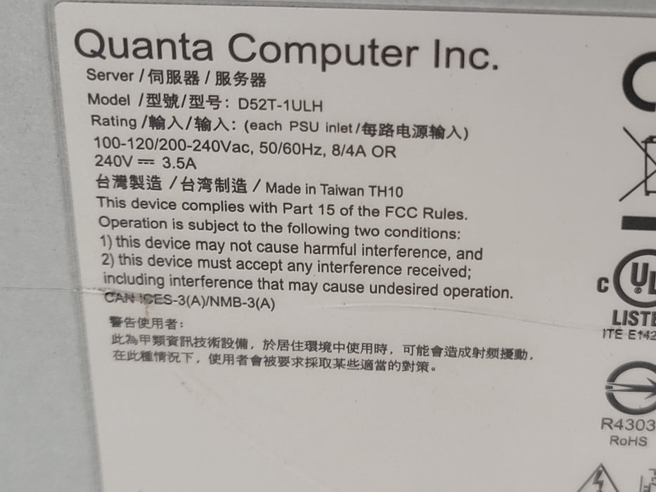 QCT D52T-1ULH 1U Server, 2x Xeon Silver 4210 2.20GHz, 60GB DDR4, 2x PSU, SEE
