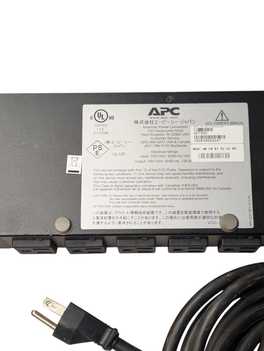 APC AP700 Networked Metered and Switching PDU 120v 8 Outlets