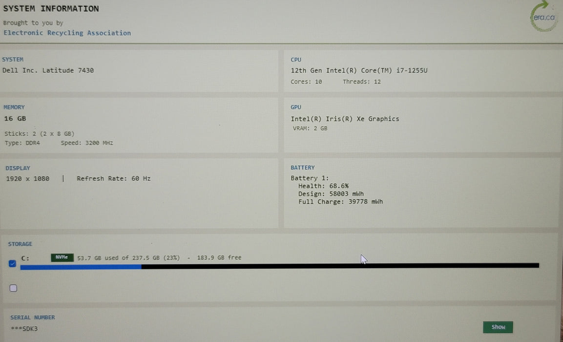 Dell Latitude 7430 14" i7-1255U 16GB DDR4 256GB NVMe READ