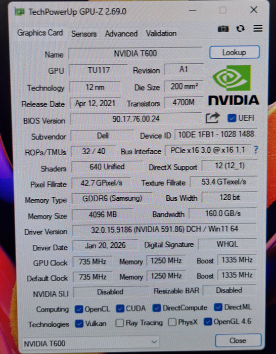 Dell NVIDIA Quadro T600 4GB GDDR6 Graphics Card | 4x Mini DP High Profile