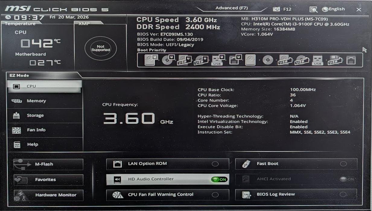 Custom PC, msi H310M PRO-VDH PLUS, i3-9100F, 16GB DDR4. 2x 256GB SSD, 600W PSU