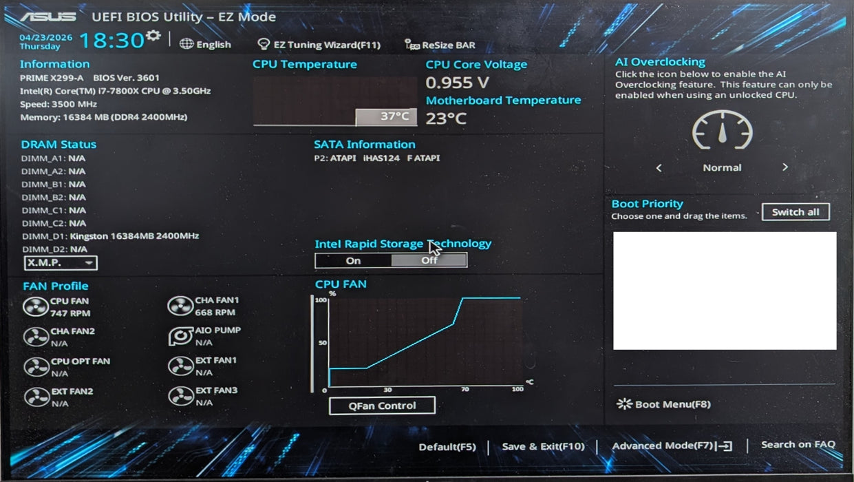 ASUS PRIME X299-A w/ i7-7800X CPU & I/O Shield