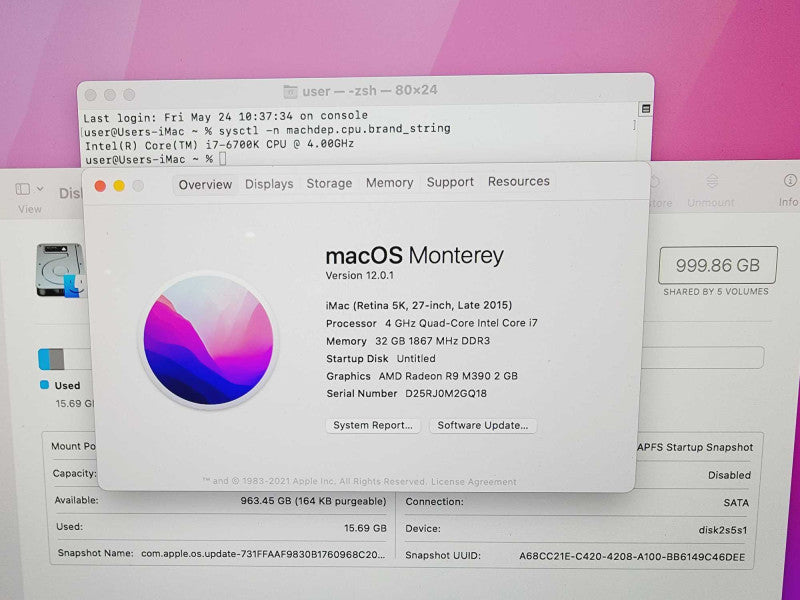 Apple iMac Retina 5K 2015 27\\" 4-Core i7-6700K @ 4.0GHz 32GB DDR3 1TB HDD Radeon R9 M390 2GB (