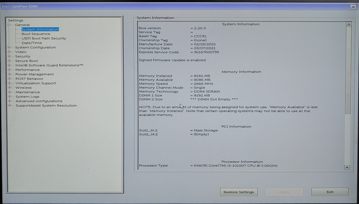 Dell Optiplex 3080 USFF, i3-10100T 3.00GHz, 8GB DDR4, 256GB NVMe, No AC Adapter