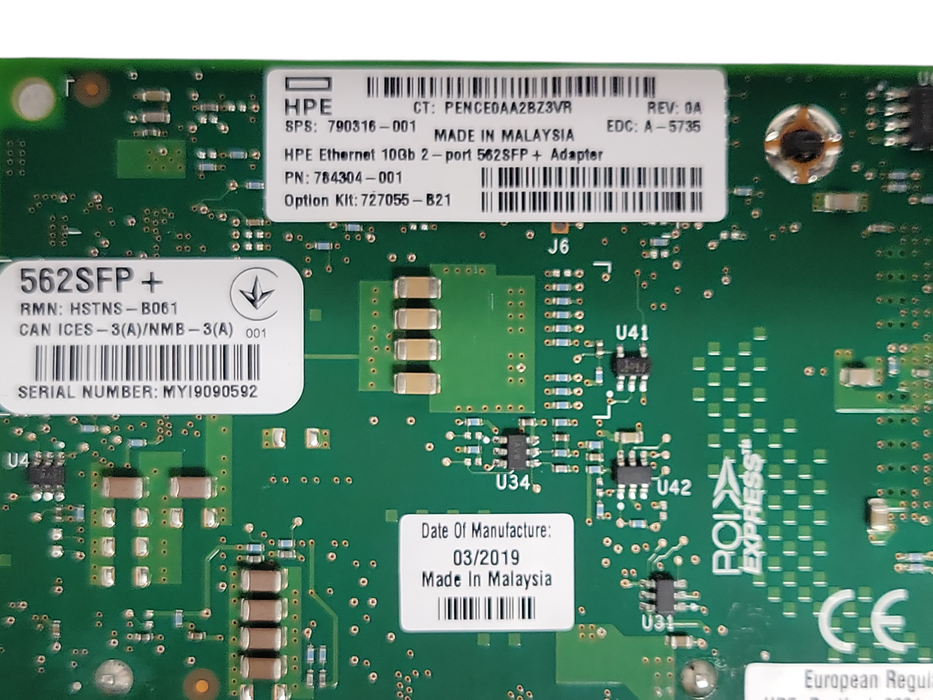 HPE 562SFP+ Dual-Port 10GbE SFP+ Network Adapter P/N: 790316-001 FH Bracket