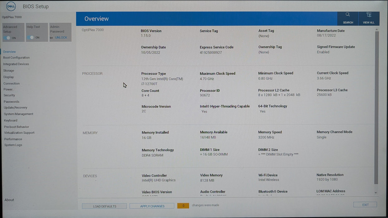 Dell Optiplex 7000 Micro, i7-12700T, 16GB DDR4, 256GB NVMe, No AC Adapter, READ