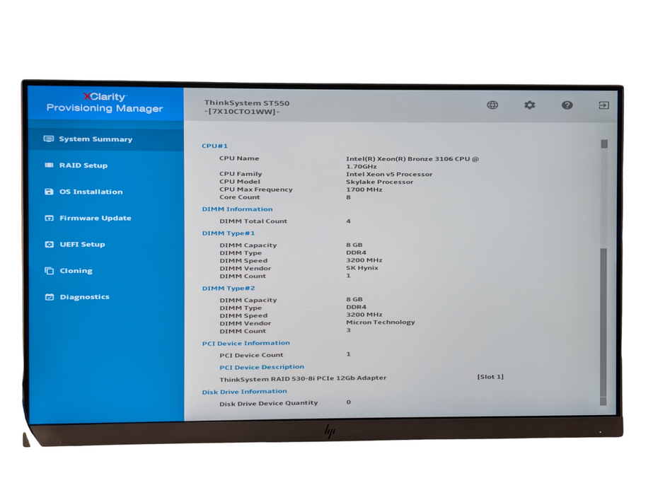 Lenovo ThinkSystem ST550 Intel Xeon BRONZE 3106 32GB RAM
