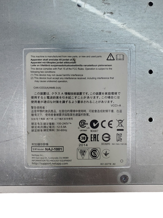 NetApp NAJ-1001 24-Bay w/ 2x IOM6 111-000190+B0 - NO HDDs