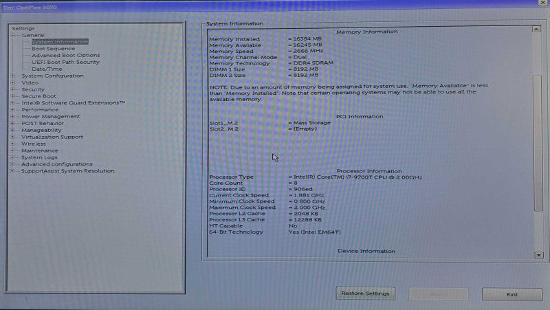 Dell OptiPlex 5070 USFF | i7-9700T @ 2.00GHz 8C, 16GB DDR4, 500GB NVMe