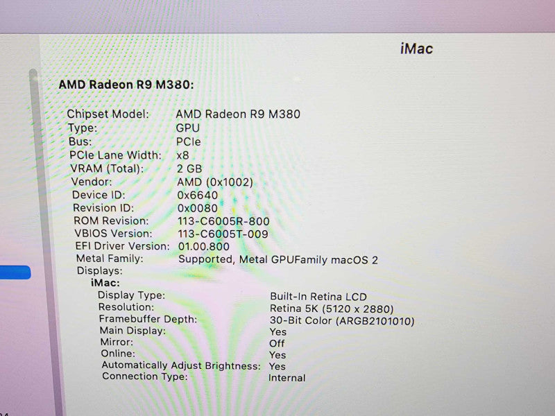 Apple iMac Retina 5K 2015 27\\" 4-Core i5-6500 @ 3.2GHz 8GB DDR3 1TB HDD (