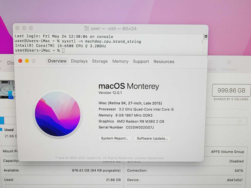Apple iMac Retina 5K 2015 27\\" 4-Core i5-6500 @ 3.2GHz 8GB DDR3 1TB HDD Radeon R9 M380 2GB (