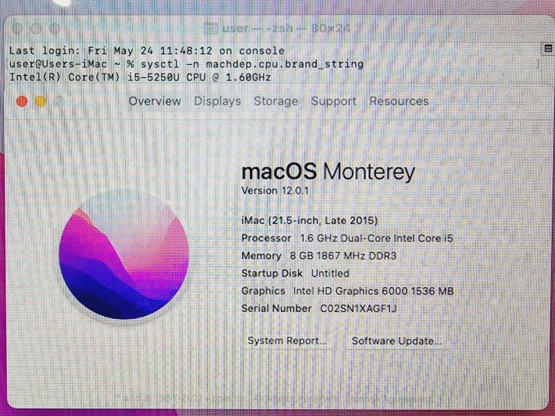 Apple iMac 2015 21.5\\" 2-Core i5-5250U @ 1.6GHz 8GB DDR3 1TB HDD (