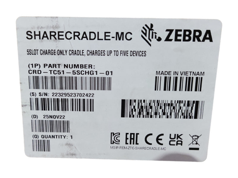 Zebra Charging Cradle Dock, CRD-TC51-5SCHG1-01