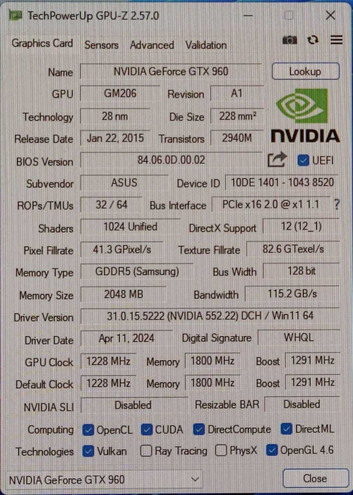 ASUS NVIDIA GTX 960 2GB GDDR5 Graphic Card