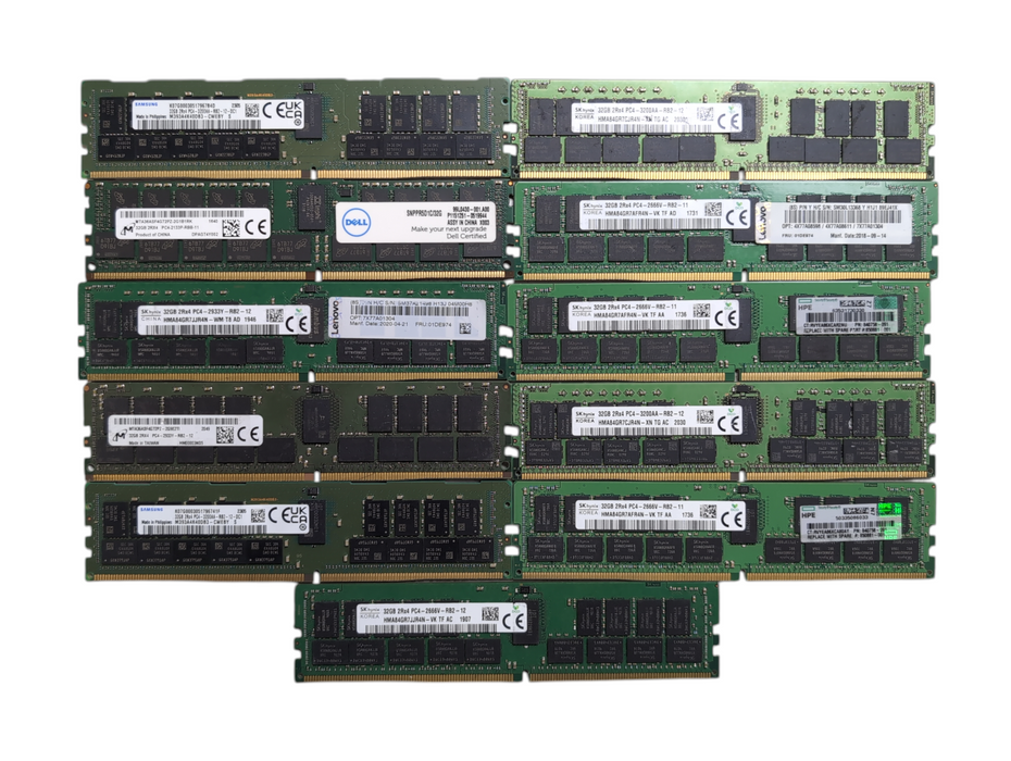 Lot of 11x Assorted 32GB DDR4 Server Memory, w/ 2133P, 2666V, 2933Y, 3200AA