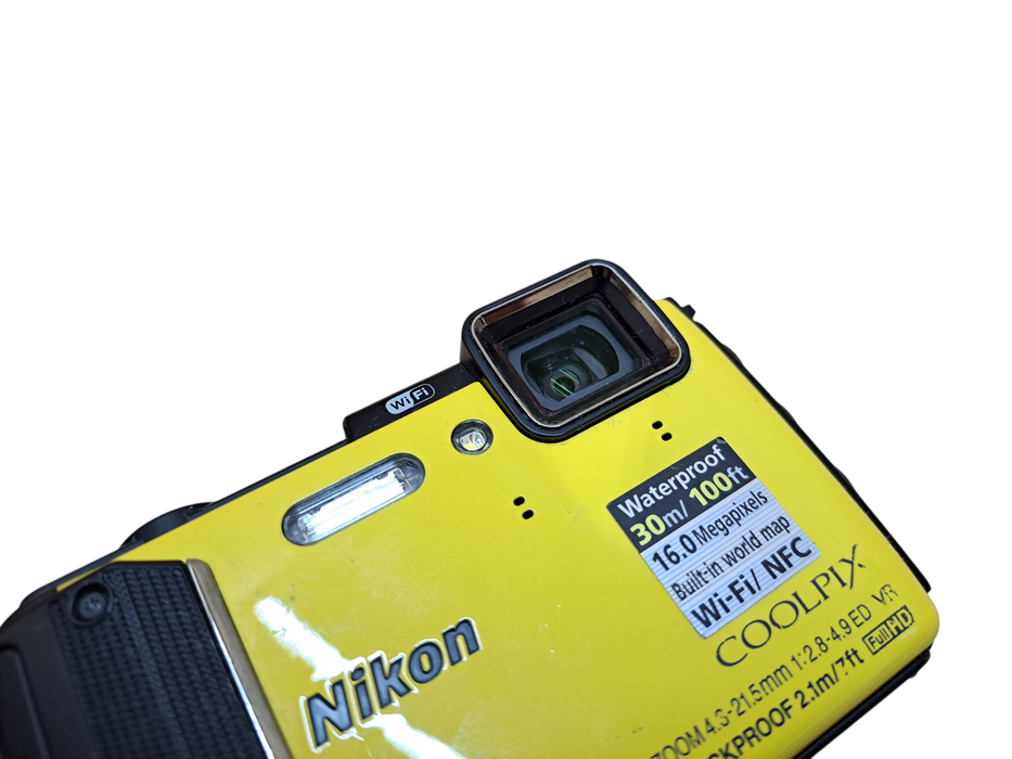 Nikon Coolpix AW130 16MP Digital Camera Yellow GPS Shockproof *READ*