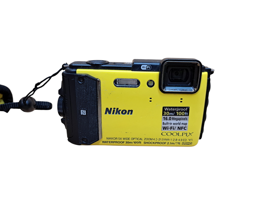 Nikon Coolpix AW130 16MP Digital Camera Yellow GPS Shockproof *READ*