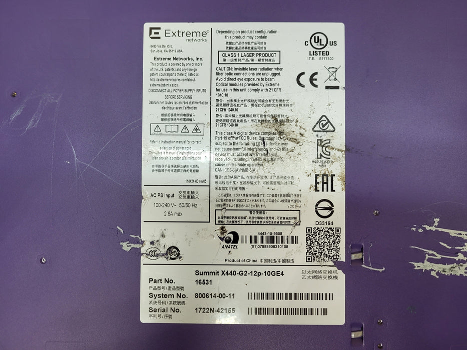 Extreme Networks Summit X440-G2-12P-10GE4 Ethernet Switch