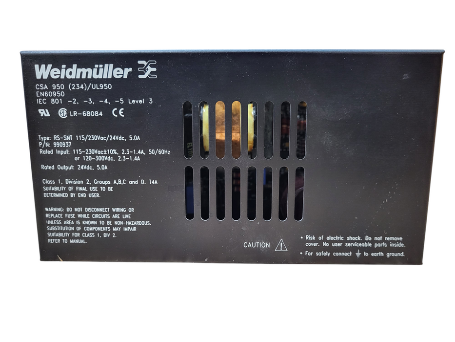 Weidmuller 990937 DIN Rail Mount Power Supply 115-230VAC In, 24VDC 5A Out