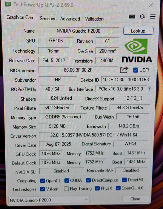 NVIDIA Quadro P2000 5GB GDDR5 Graphics Card | 4x DisplayPort