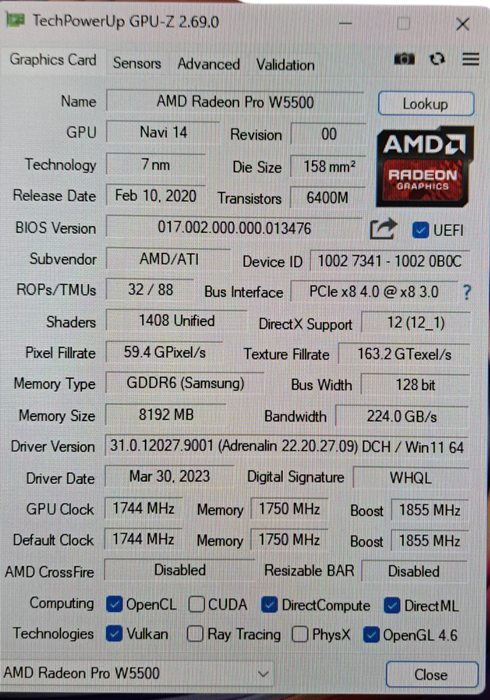 Radeon Pro WX 3100 4GB DGGR5 Graphics Card