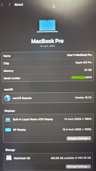 Apple MacBook Pro 14" 2023 A2779 M2 Pro 32GB RAM 512GB SSD FOR PARTS/REPAIR