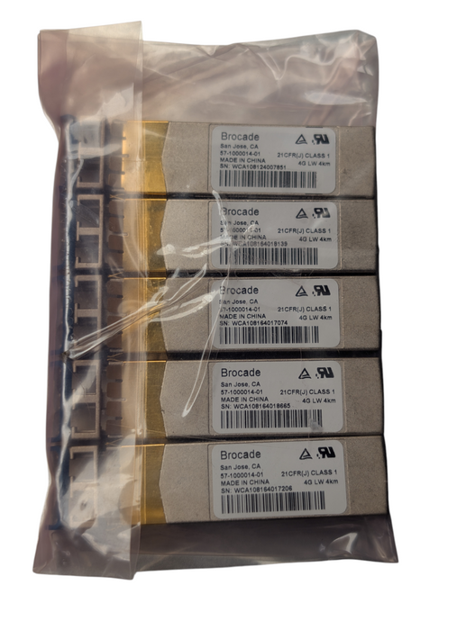 Lot of 5x 57-1000014-01 Brocade 4Gb/s SFP 4km 1310nm Duplex LC SMF Transceiver