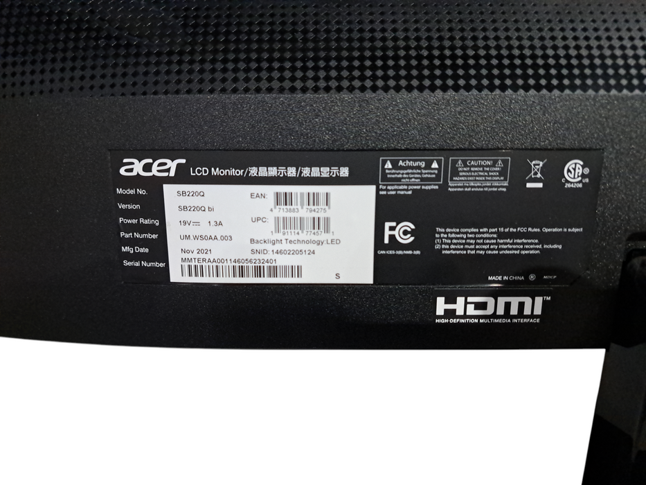 Acer 21.5" Full HD IPS Ultra-Thin Zero Frame Monitor (1920 x 1080), 75Hz, Black