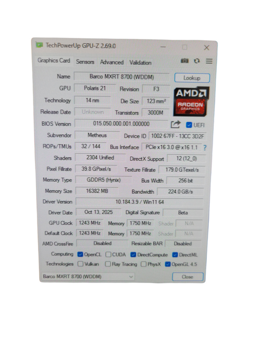 Barco MXRT 8700 16GB GDDR5 PCIe (K93060148-24K) 6x Mini DP
