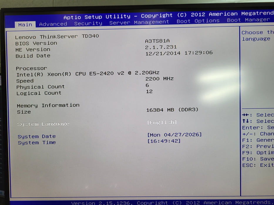 Lenovo ThinkServer TD340 8 Bay 3.5" - Xeon E5-2420 v2 @ 2.20 16GB DDR3 9240-8i