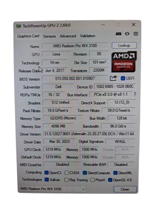 AMD Radeon Pro WX 3100 4GB GDDR5 Graphics Card 2x Mini DP 1x DP