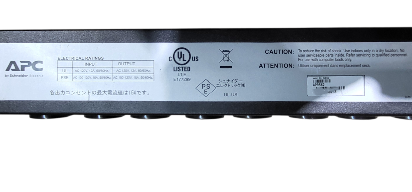 APC AP9562 1U Rack PDU 15A 120V Power Distribution Unit