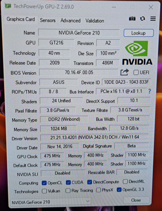 ASUS NVIDIA GeForce 210 1GB Silent Graphics Card | EN210 SILENT/DI/1GD2