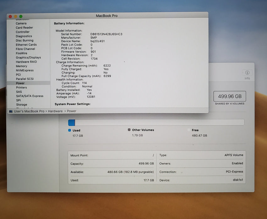 2018 Apple MacBook Pro A1990 i9-9880H 2.3Ghz 16GB DDR4 500GB RADEON 560X