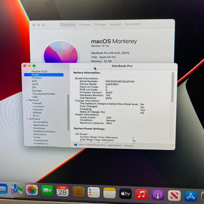 Apple MacBook Pro 16" 2021 M1 Pro 32GB RAM 1TB SSD Faulty Screen For Parts READ