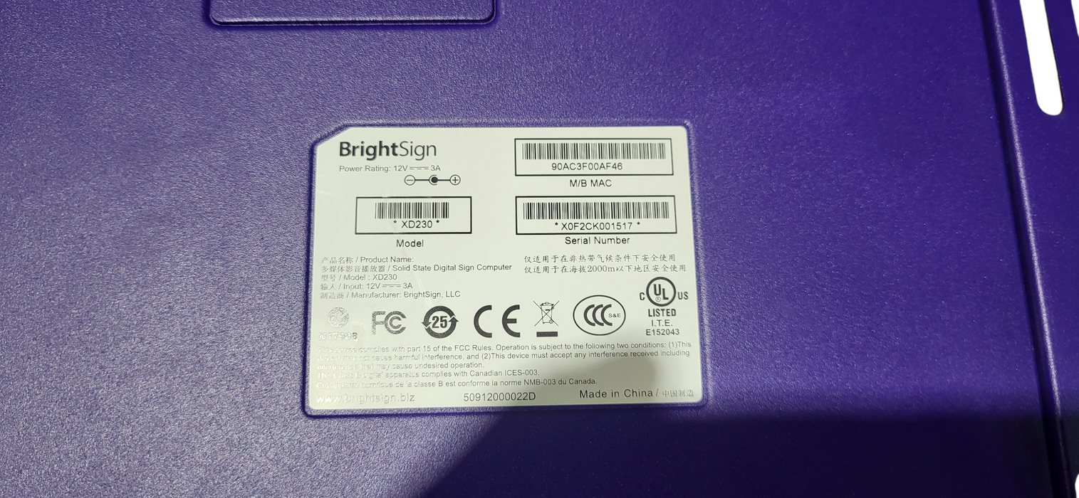 BrightSign Digital Media Signage XD230 | No SD Card